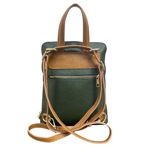 Divina Ferenze Two-Tone Green & Brown Faux Leather Backpack w/Magnetic Snap Pock - Picture 7 of 13